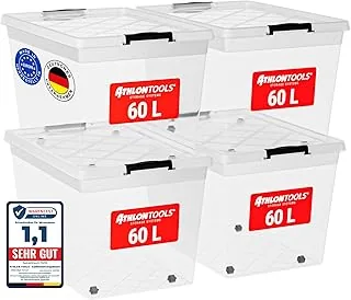 Athlon Tools 4x 60L Aufbewahrungsbox mit Verschlussclips