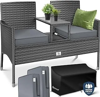 KESSER Polyrattan Gartenbank 2-Sitzer mit Tisch, 143cm