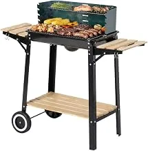 aro Holzkohle Grillwagen mit Windschutz und Seitentischen
