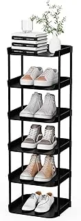 Altdnmaf 6-Ebenen-Schuhregal schmal stapelbar schwarz